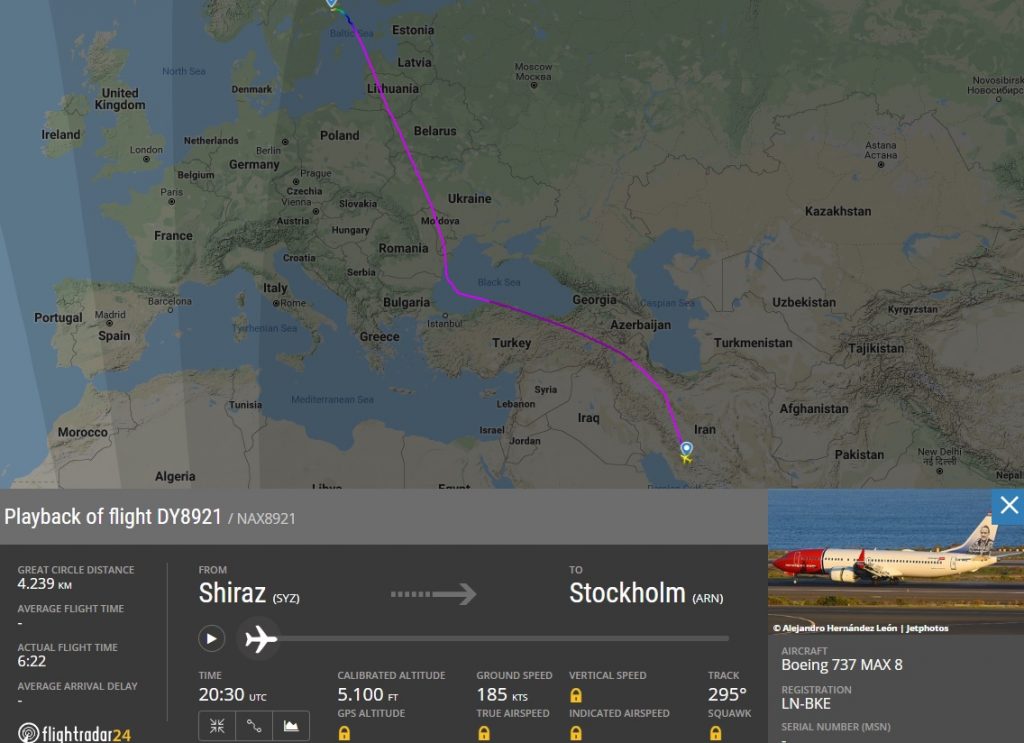 Boeing 737-max-norvegese-iran-Stoccolma