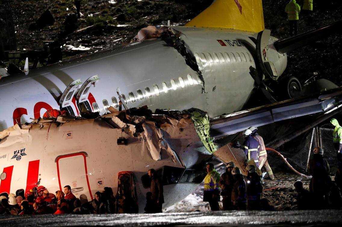 Istanbul plane crash Boeing 737800 Pegasus aircraft crashed to pieces
