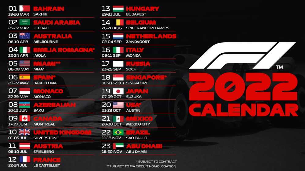 Kalender Formel 1 Saison 2022